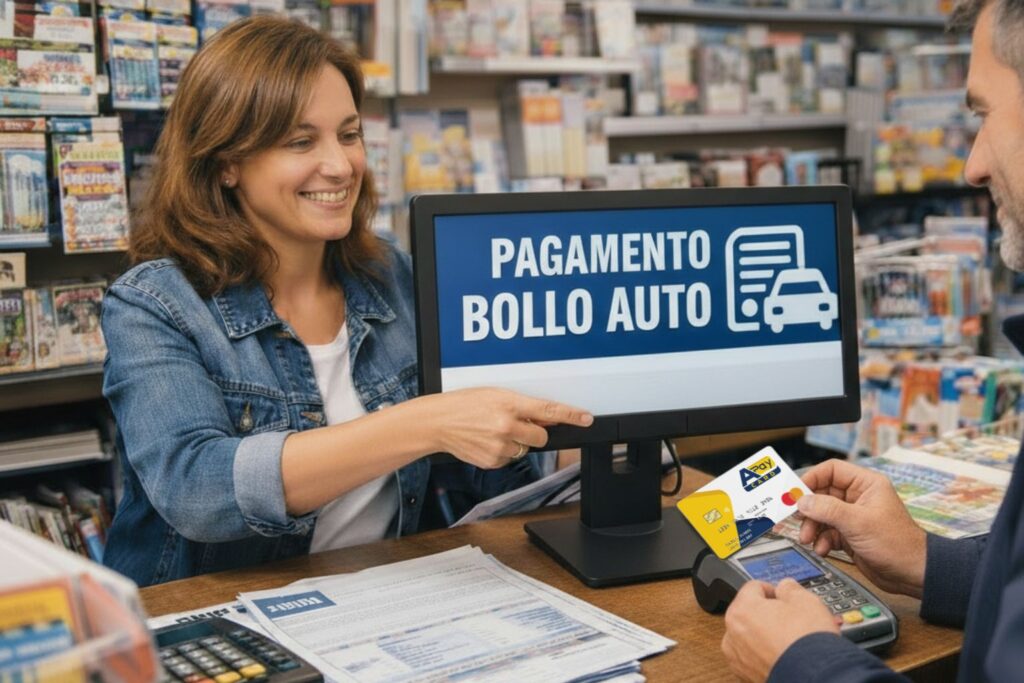 Cliente effettua Pagamento bollo auto con carta APay Card presso affiliato Admiral Pay