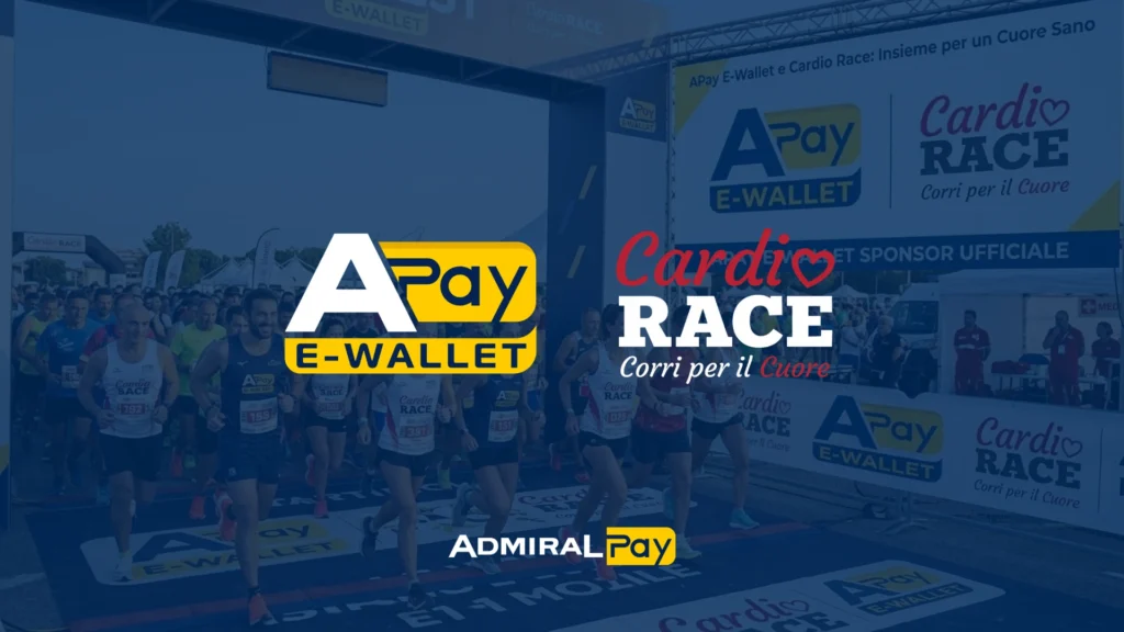 Prevenzione, salute e territorio: APay E-Wallet partner della Cardio Race 1 APay E-Wallet partner della Cardio Race 2026: loghi dell’evento e di ADMIRAL Pay con i partecipanti alla corsa sullo sfondo